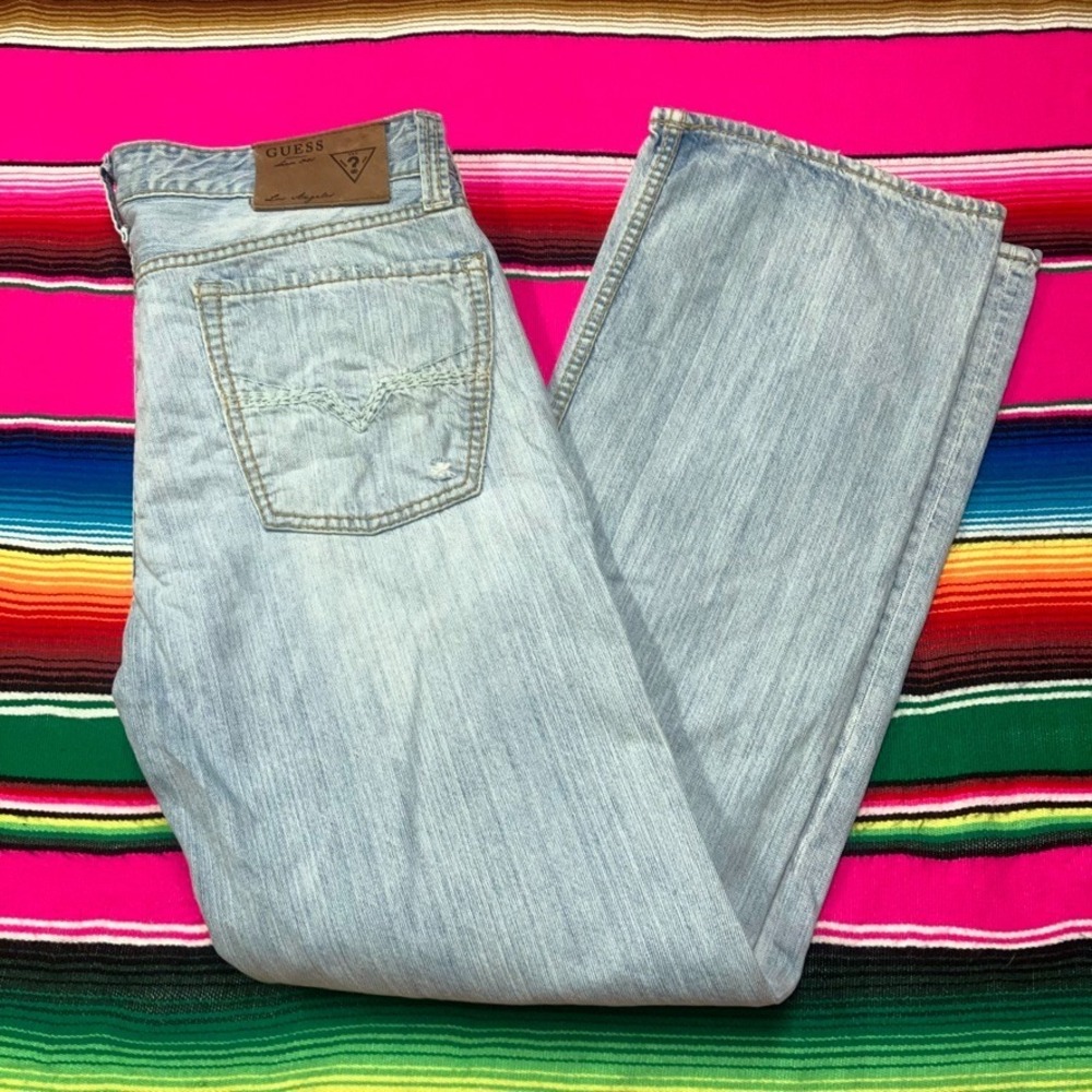 Vintage GUESS Jeans Men's 32 (Fit 34x33) Desmond Relaxed Straight Distressed Y2K